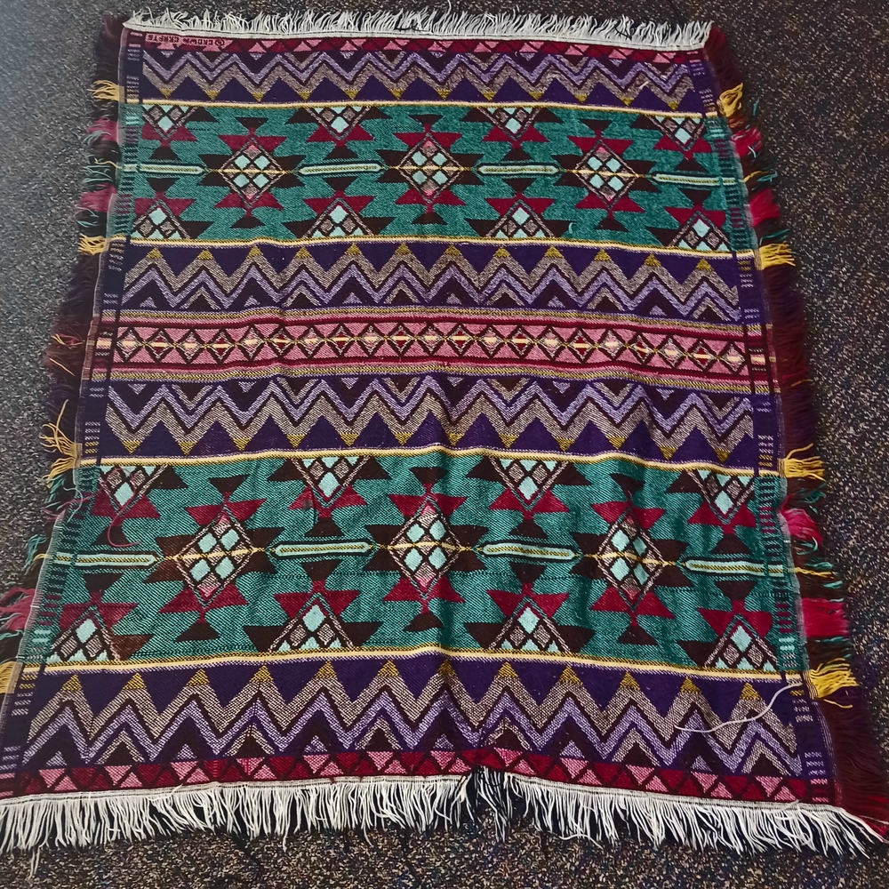 Vintage Native Art Jacquard Woven Colorful Geometric Patterned Throw Blanket